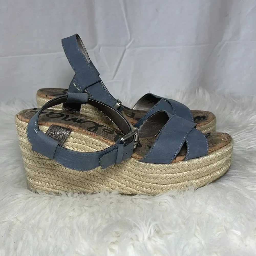 Sam Edelman Destin Stone Blue Platform Espadrilles Sz 7.5‎